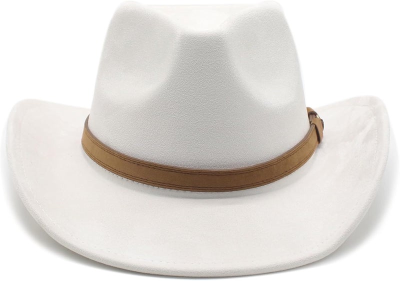 CCAKXCJJ Unisex Western Suede Cowboy Cowgirl Hat Classic Wide Brim Fedora Hat for Men &Women - Image 4